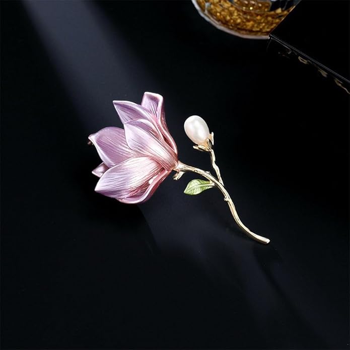 2Pcs Pearl Flower Brooches For Women Alloy Floral Brooch Pins Pink Purple Magnolias Flowers Broach Magnolia Blossom Brooches And Pins For Women Party Wedding Banquet Jewelry Clothing Accessories