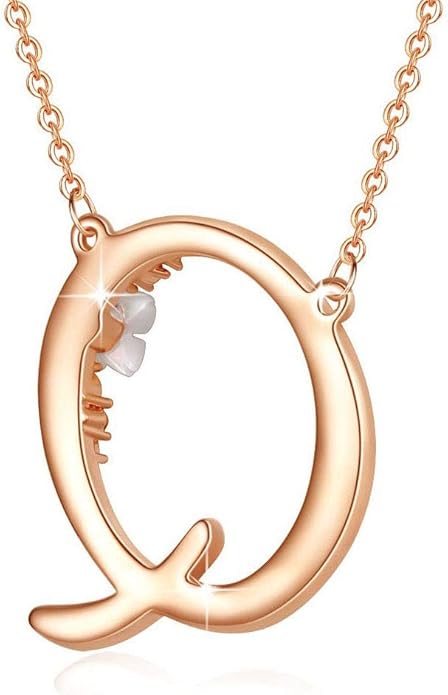 Flower Initial Letter Necklace Pink Red Blue Simulated Pearl Pendant Name Jewelry Made with Austrian Crystals Rose Gold Plated Anniversary Birthday Gifts for Women,18"+2"