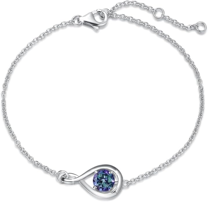 FANCIME Love Bracelet 925 Sterling Silver Infinity Birthstone Bracelets for Women Fine Jewelry Birthday Christmas Gifts for Her Mom Wife, Chain Length 6.7"+1.2" Extend