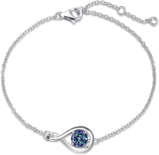 FANCIME Love Bracelet 925 Sterling Silver Infinity Birthstone Bracelets for Women Fine Jewelry Birthday Christmas Gifts for Her Mom Wife, Chain Length 6.7"+1.2" Extend