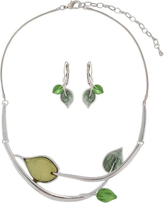 Chunky Statement Jewelry Set Vintage Retro Leaf Flower Floral Geometric Bohemian Boho Bib Necklace Earring Set Fashion Costume Jewelry for Women Girls Wedding Party Prom Unique Gift