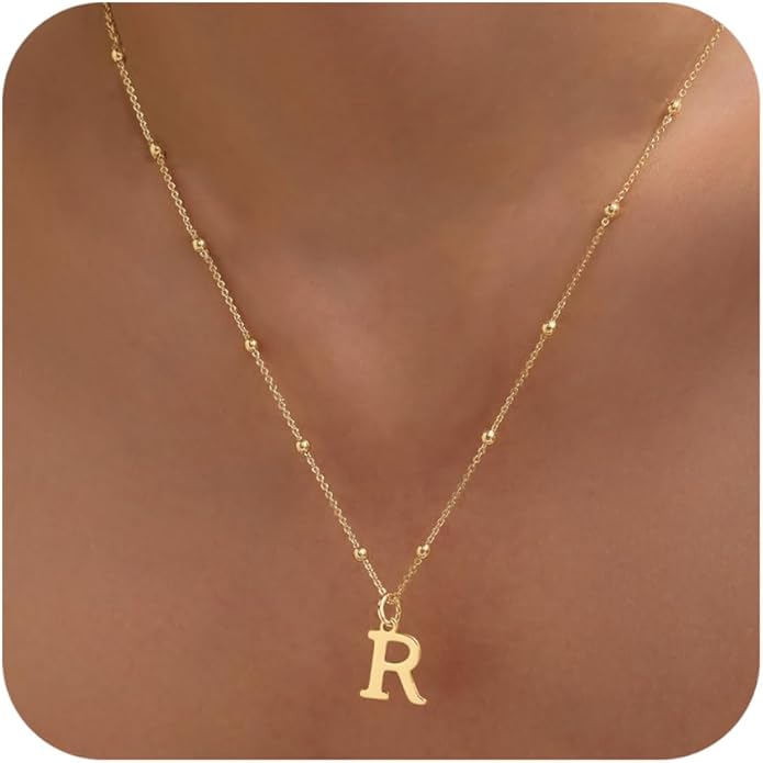 Initial Necklaces for Women Dainty Gold Letter Pendant Necklace 14k Gold Plated A-Z Name Necklaces Cute Charm Choker Necklace Fashion Accessories Non Tarnish Trendy Jewelry Gift
