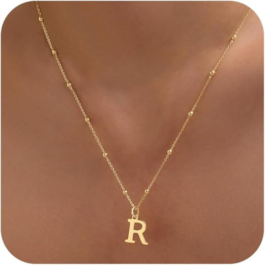 Initial Necklaces for Women Dainty Gold Letter Pendant Necklace 14k Gold Plated A-Z Name Necklaces Cute Charm Choker Necklace Fashion Accessories Non Tarnish Trendy Jewelry Gift