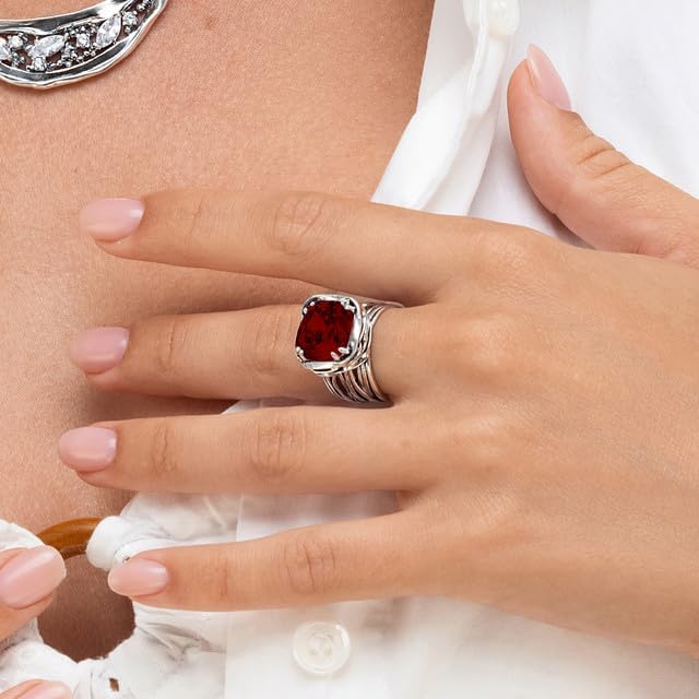 JEAN RACHEL JEWELRY 925 Sterling Silver Ring - Wrap Vintage Design with Cushion Shaped Cubic Zirconia - Hypoallergenic, Lead & Nickel Free - Artisan Handcrafted Statement Rings for Women
