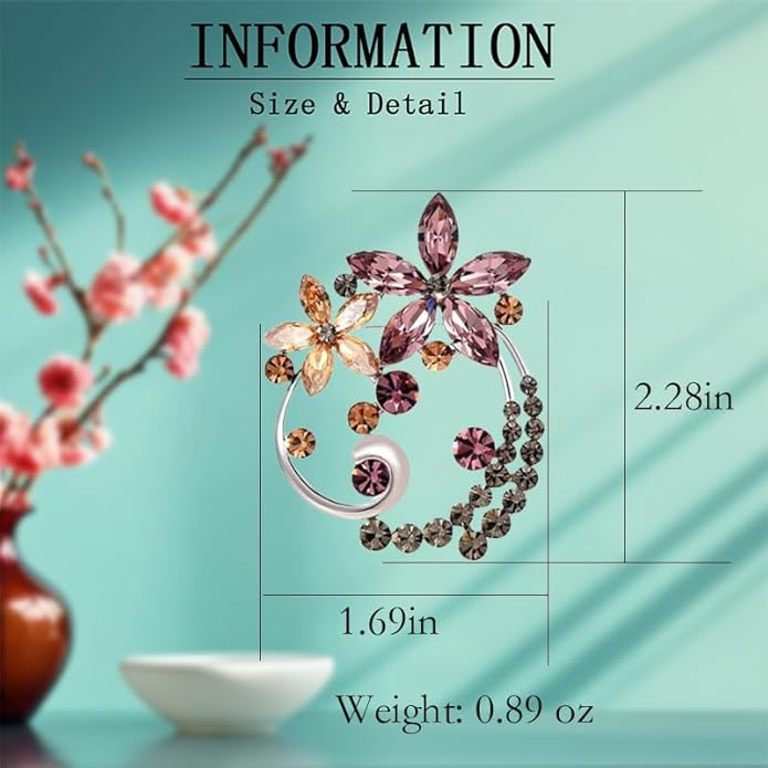 Flower Brooch Pin - Rhinestone Flower Pin 18k Gold Plated - Thanksgiving Day, Birthday, Wedding Gifts for Mom, Wife