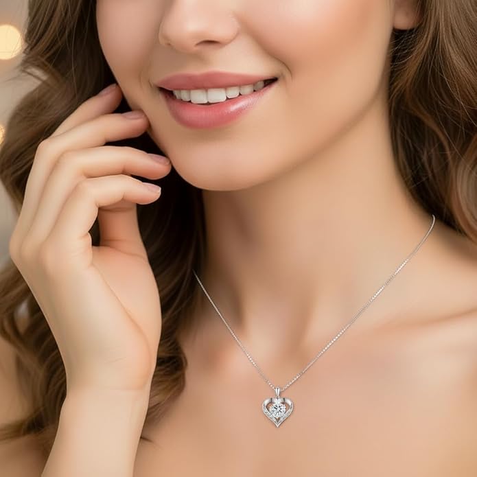 1-3 Carats Moissanite Necklace for Women, Heart Pendant Engraved 'I LOVE YOU', Birthday Gift for Girlfriend Daughter, Anniversary Present for Wife, Jewelry Gifts for Christmas Mothers Valentine's Day