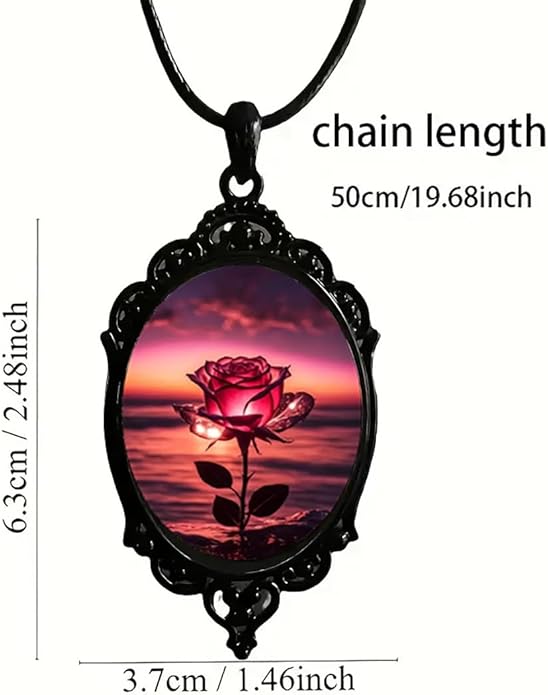 Gothic Rose Glass Necklace for Women Vintage Satan Demon Pendant Halloween Roses Necklaces Dark Punk Style Necklace Victoria Emboss Necklaces Mystic Witch Jewelry Gift Accessories
