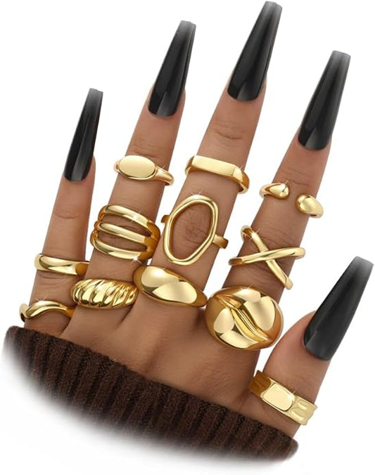 iF YOU 25 Pcs Gold Knuckle Ring Set for Women, Chunky Stackable Finger Midi Rings, Silver Simple Stacking Cute Rings Pack Trendy Stuff Jewelry Gift