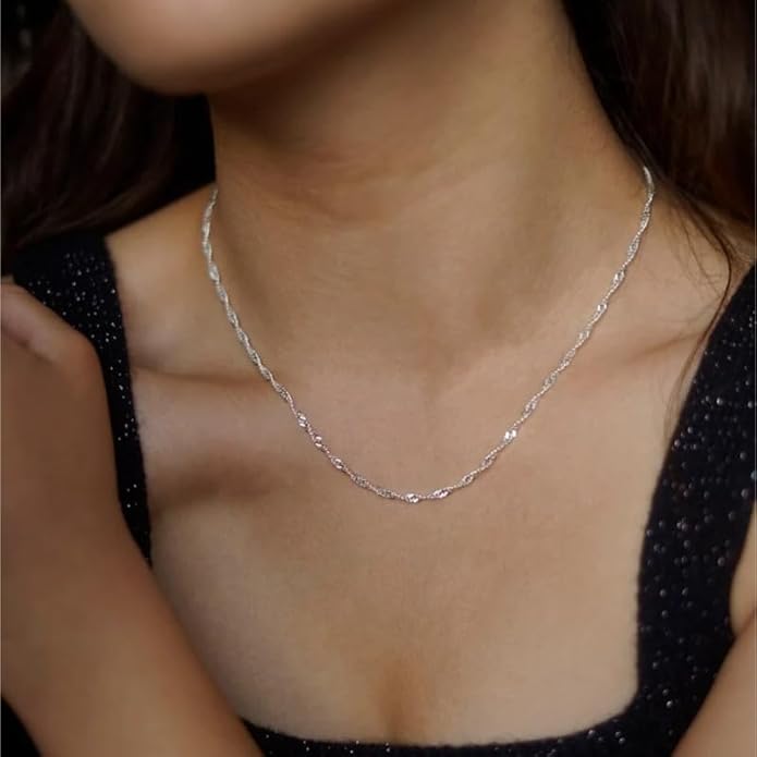 925 Sterling Silver Singapore Chain Lobster Clasp Paperclip Necklace for Women Sparkling Chain 2mm2.5mm3mm4mm5mm Gifts for Her