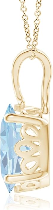 Angara Natural Aquamarine Solitaire Pendant for Women | Vintage in 14K Solid Gold/Platinum With 18" Chain | March Birthday, Anniversary, Gemstone Jewelry Gift