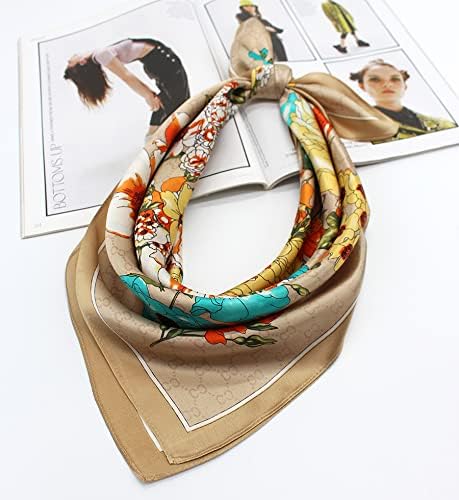 ANDANTINO 100% Mulberry Silk Square Scarf for Hair-25.6" X25.6'' Women Men Natural Silk Neckerchief Digital Printed Headscarf
