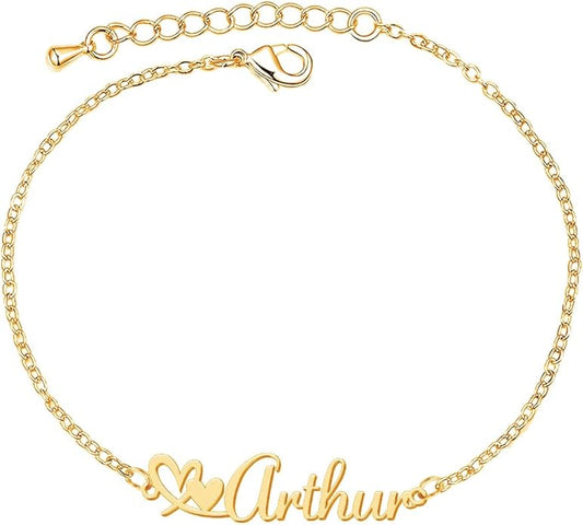 Custom Bracelet with Name 18K Gold Plated Personalized Name Ankle Bracelet Adjustable, Customized Beach Jewelry Gifts for Women Girlfriend