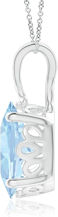 Angara Natural Aquamarine Solitaire Pendant for Women | Vintage in 14K Solid Gold/Platinum With 18" Chain | March Birthday, Anniversary, Gemstone Jewelry Gift