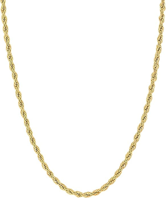 WORLYBEL Solid 14K Yellow Gold Rope Chain Necklace for Men and Women, Lobster Claw Clasp, Jewelry Gift