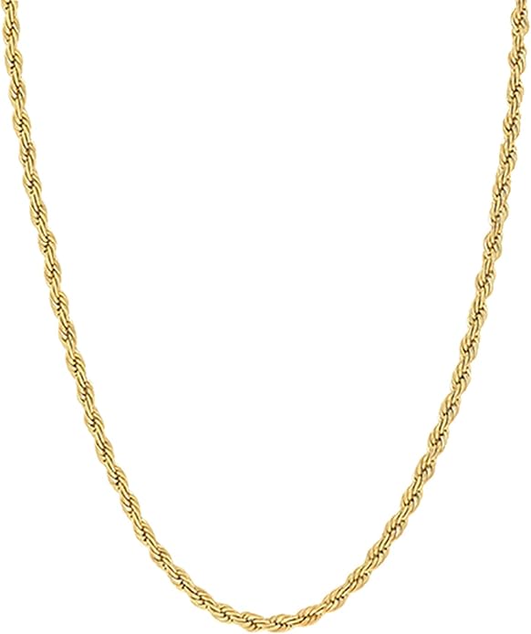 WORLYBEL Solid 14K Yellow Gold Rope Chain Necklace for Men and Women, Lobster Claw Clasp, Jewelry Gift