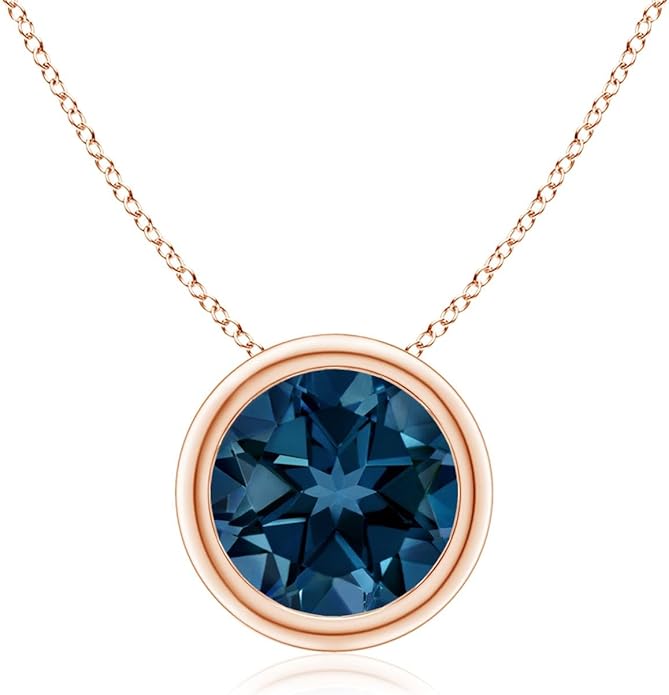 Angara Natural London Blue Topaz Solitaire Pendant for Women | Round Blue Topaz Pendant Necklace in 14K Solid Gold/Silver/Platinum With 18" Chain | December Birthday, Gemstone Jewelry Gift