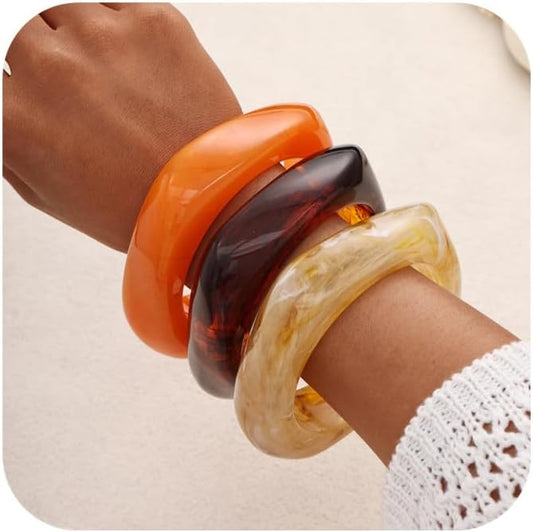 Acrylic Chunky Bangle Bracelets for Women, Irregular Punk Acrylic Resin Bangle Geometric Cuff Wide Wristband Bracelet Fashions Thick Acetate Statement Jewelry Set