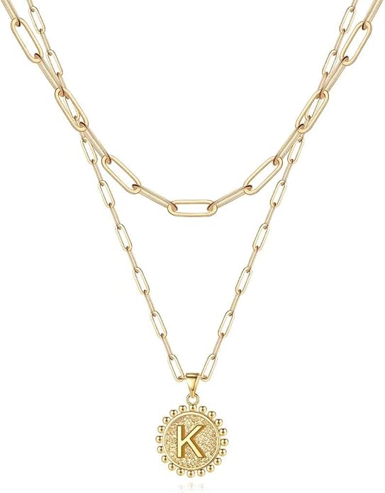 Ursteel Layered Initial Necklaces for Women, 14K-Gold-Plated Dainty Layering Paperclip Chain Necklaces for Women Jewelry