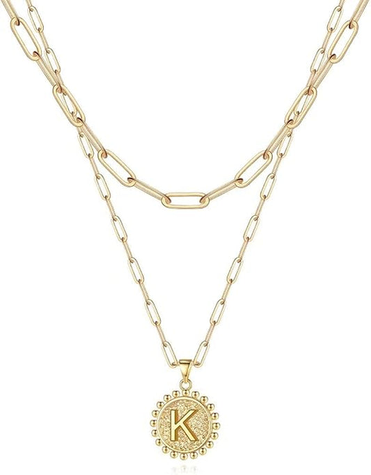 Ursteel Layered Initial Necklaces for Women, 14K-Gold-Plated Dainty Layering Paperclip Chain Necklaces for Women Jewelry