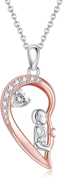 S925 Heart Necklace for Mom Wife Women S925 Sterling Silver Pendant Necklace Jewelry Gift for Mother's Day Birthday Christmas Wedding Thanksgiving Day Gift