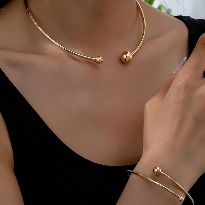 Collar Necklace for Woman Trendy Silver Choker Necklaces for Woman Statement Open Round Collar Choker Necklace