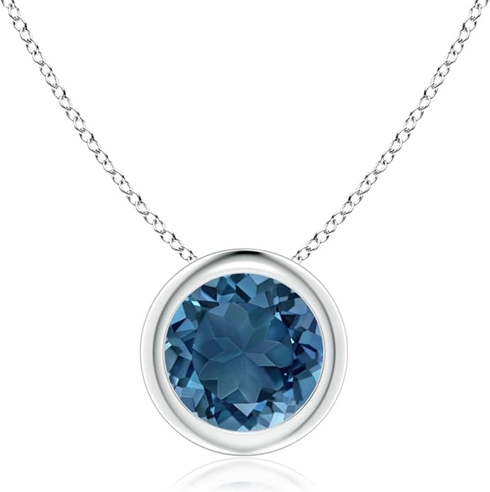 Angara Natural London Blue Topaz Solitaire Pendant for Women | Round Blue Topaz Pendant Necklace in 14K Solid Gold/Silver/Platinum With 18" Chain | December Birthday, Gemstone Jewelry Gift