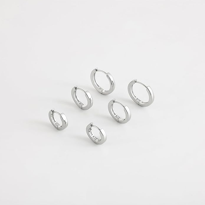 Gacimy 3 Pairs Small Gold Huggie Hoop Earrings Set, 14K Gold Plated Hypoallergenic Huggies for Women, Multiple Piercings