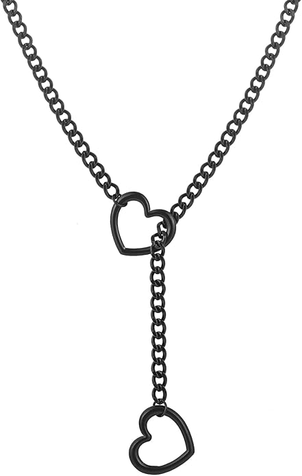 Heart Slip Chain Necklaces for Women,Stainless Steel O-Ring Adjustable Lariat Y-Necklace,Punk Gothic Cuban Collar Choker Necklace for women