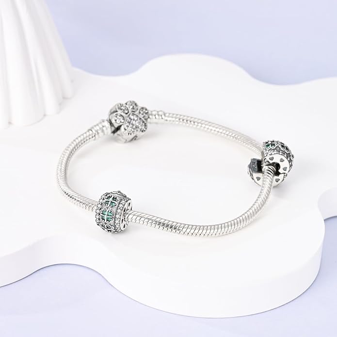 Parmuz Clip Spacer Charm for Bracelet 925 Sterling Silver Pave Cubic Zirconia Lock Stopper Bead Star Moon Evil Eye Jewelry Charm for Woman