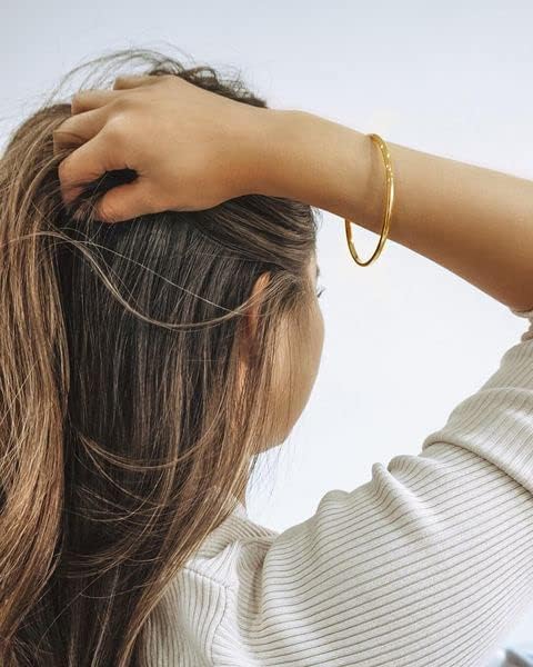 Kainier 3mm 14K Gold Plated Bracelet Stainless Steel Glossy Stackable Thin Round Bangle Bracelet for Women Solid Plain Polished Bracelet Best Gifts for Love