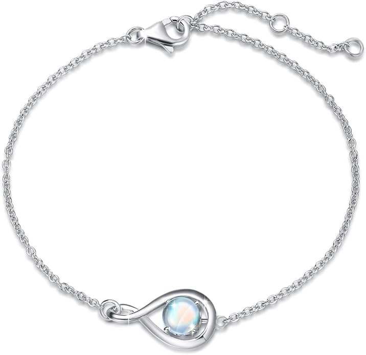 FANCIME Love Bracelet 925 Sterling Silver Infinity Birthstone Bracelets for Women Fine Jewelry Birthday Christmas Gifts for Her Mom Wife, Chain Length 6.7"+1.2" Extend