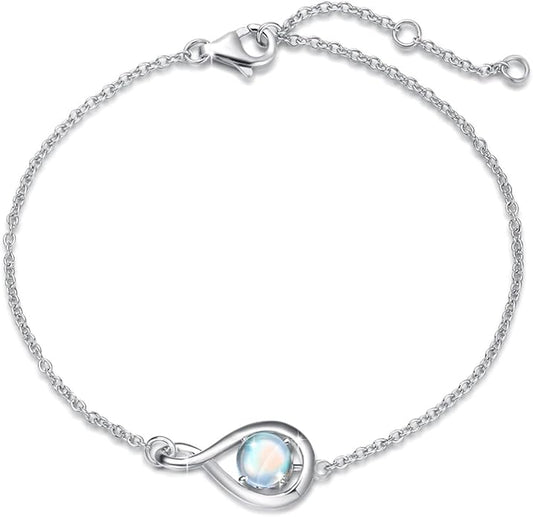 FANCIME Love Bracelet 925 Sterling Silver Infinity Birthstone Bracelets for Women Fine Jewelry Birthday Christmas Gifts for Her Mom Wife, Chain Length 6.7"+1.2" Extend