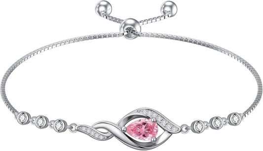 Christmas Gifts Birthstone Bracelet for Women 925 Sterling Silver Infinity Love Jewelry Birthday Gifts for Women Mom Wife Girlfriend