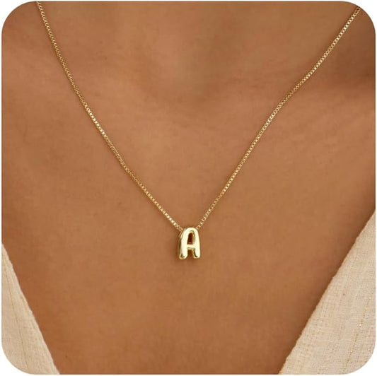 Bubble Gold Letter Necklace for Women, 14k Gold Plated Balloon Initial Necklace, Dainty Gold Necklace for Women, Personalized Bubble Pendant Name Necklace, Fashion Accessories Trendy Jewelry