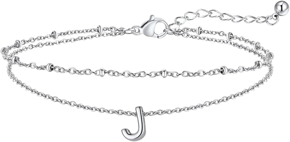 FaithHeart Initial Ankle Bracelets for Women, Waterproof 14k Gold Plated Initial Anklets Non Tarnish Stainless Steel Layered Anklet Summer Beach Foot Jewelry