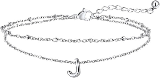 FaithHeart Initial Ankle Bracelets for Women, Waterproof 14k Gold Plated Initial Anklets Non Tarnish Stainless Steel Layered Anklet Summer Beach Foot Jewelry
