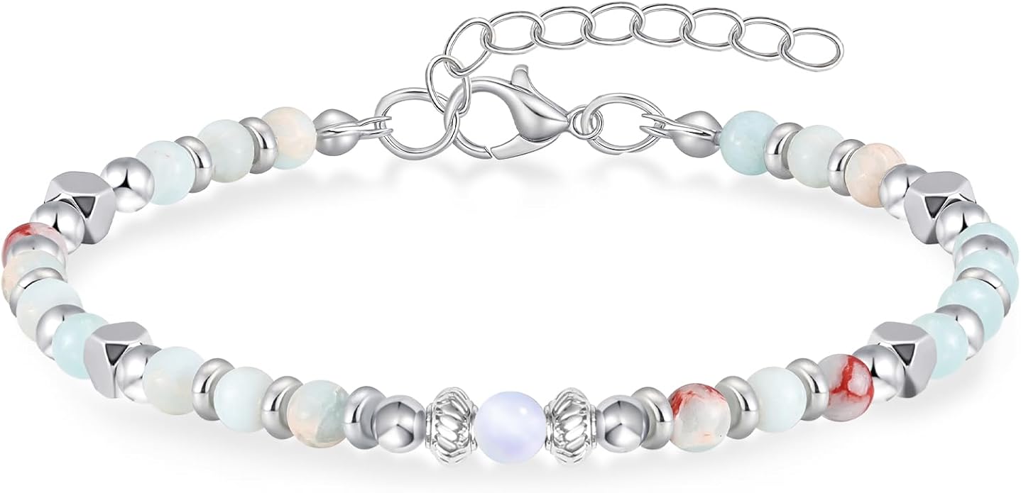 Moonstone Beaded Bracelet for Women - Calming & Empowering Healing Crystal Jewelry, Adjustable Chakra Balancing Gift for Mom, Sister, Daughter - Birthday Christmas