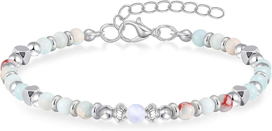 Moonstone Beaded Bracelet for Women - Calming & Empowering Healing Crystal Jewelry, Adjustable Chakra Balancing Gift for Mom, Sister, Daughter - Birthday Christmas