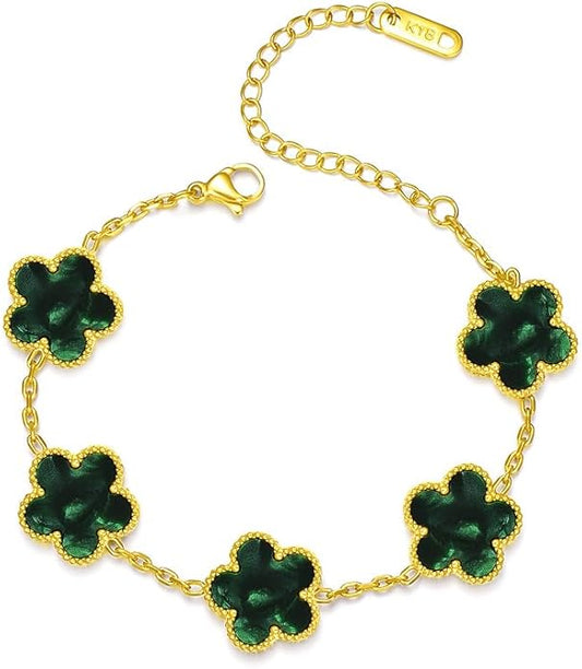 18K Gold-Plated Four Leaf Clover Bracelet for Women,Adjustable lucky Bracelet Set Jewelry Gift-Hypoallergenic Charm for Birthdays, Wellness & Daily Wear