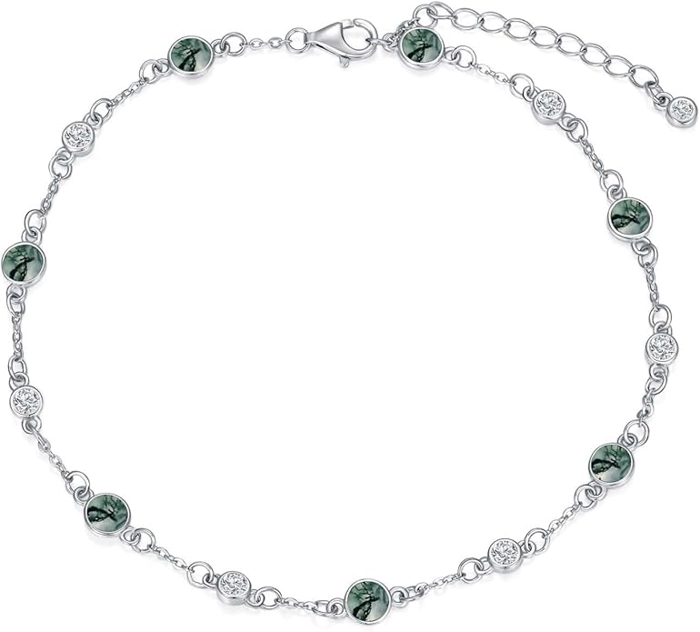 Anklet Bracelet for Women 925 Sterling Silver Natural Stone Chain Ankle Bracelet Beach Summer Fine Jewelry Birthday Christmas Gifts for Women Her Mom