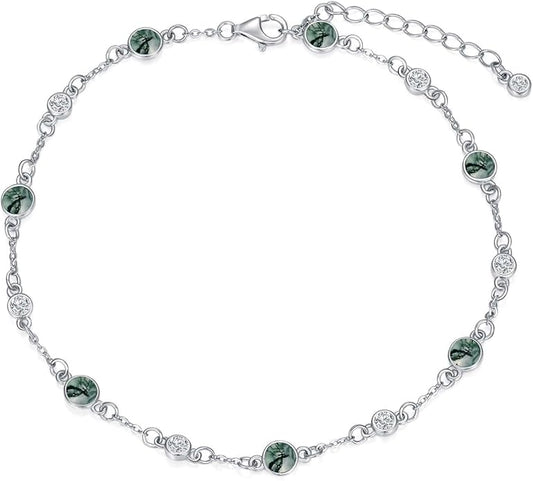 Anklet Bracelet for Women 925 Sterling Silver Natural Stone Chain Ankle Bracelet Beach Summer Fine Jewelry Birthday Christmas Gifts for Women Her Mom