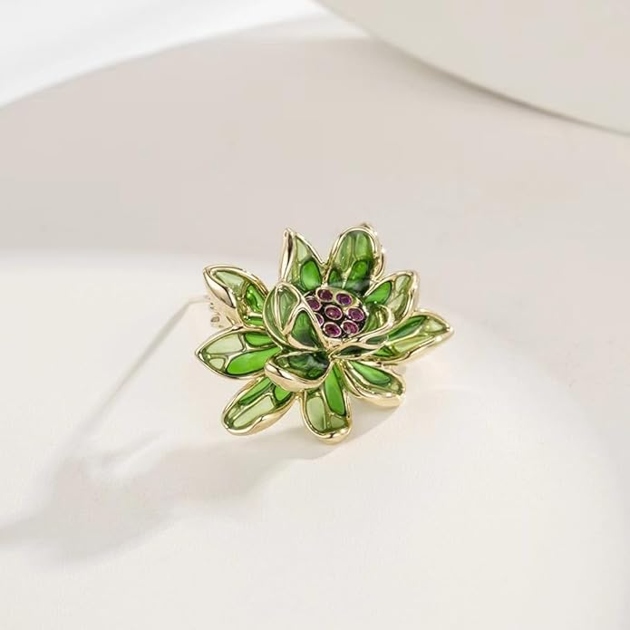 14K Gold Natural Peal Brooch with Lotus Design, High-End Elegant Vintage Chinese Style Accessory, Pearl Flower Brooch, Rhinestone/Crystal Brooches for Women