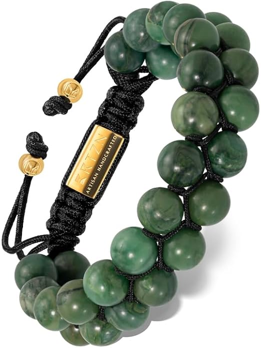 RTZN Jade Bracelet for Men – Premium Artisan Handcrafted Authentic Dark Green Jade Bracelet – 8MM Beaded Stone Mens Jade Bracelets