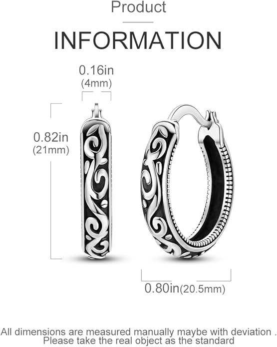 Hapour Vintage Filigree 925 Sterling Silver Oval Small Hoop Earrings for Women Fashion Flower Dainty Huggie Hoops Hypoallergenic Trendy Jewelry Birthday Gifts for Her