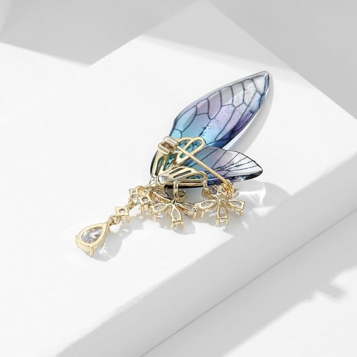 14K Gold Luxury Butterfly Brooch Sparkling Moissanite Accents & Enamel Painted Details, Retro Chic for Cheongsam, Coats & Formal Attire
