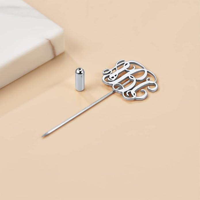 Custom4U Custom Name Pin Personalized Brooch Pins for Women Men Stainless Steel Name Tag with Letters/Initials - Silver/Gold/RoseGold/Black Customized Jewelry Gifts for Birthday Wedding Business Party