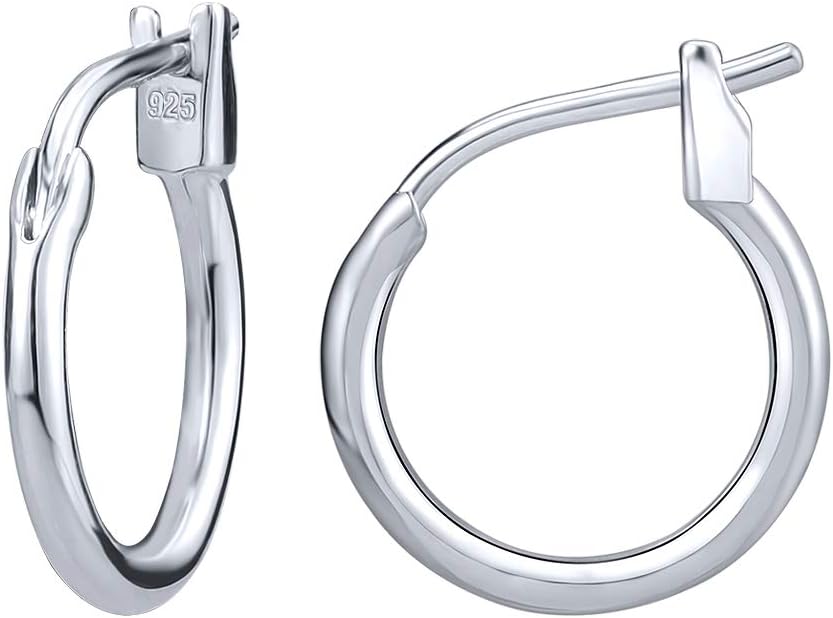 AoedeJ 925 Sterling Silver Hoop Earrings, High Polished Round Tiny Click-Top Hoop Earrings, Small Clasp Hoop Piercing Earrings