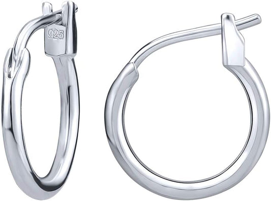 AoedeJ 925 Sterling Silver Hoop Earrings, High Polished Round Tiny Click-Top Hoop Earrings, Small Clasp Hoop Piercing Earrings