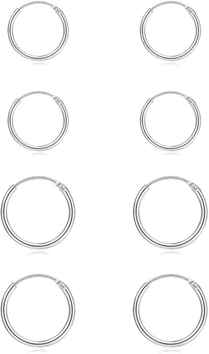 Silver Hoop Earrings- Cartilage Earring Small Hoop Earrings for Women Men,4 Pairs of Hypoallergenic 925 Sterling Silver Tragus Earrings
