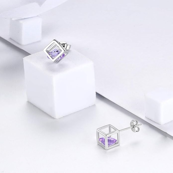 Aurora Tears Birthstone Necklace/Earring 925 Sterling Silver Women Cross/3D Cube/Cresent Moon Birth Stone Jewelry Mens Birthday Gift Anniversary Present